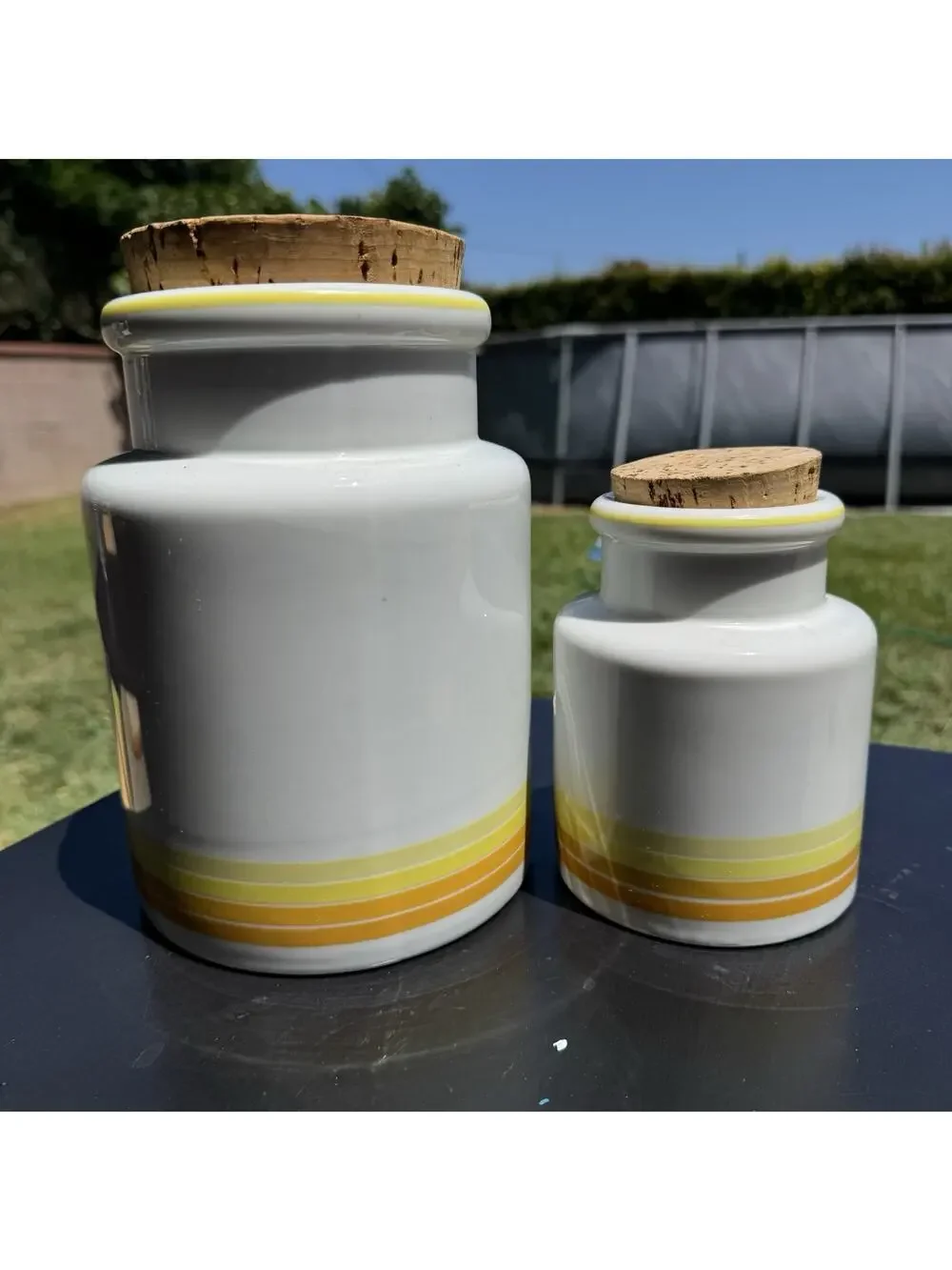 Vintage ABC Decorator Collection Porcelain Canister Set Japan Cork Lid MCM Retro